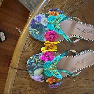 Betsey Johnson Teal Floral Sequin Flower Sandals